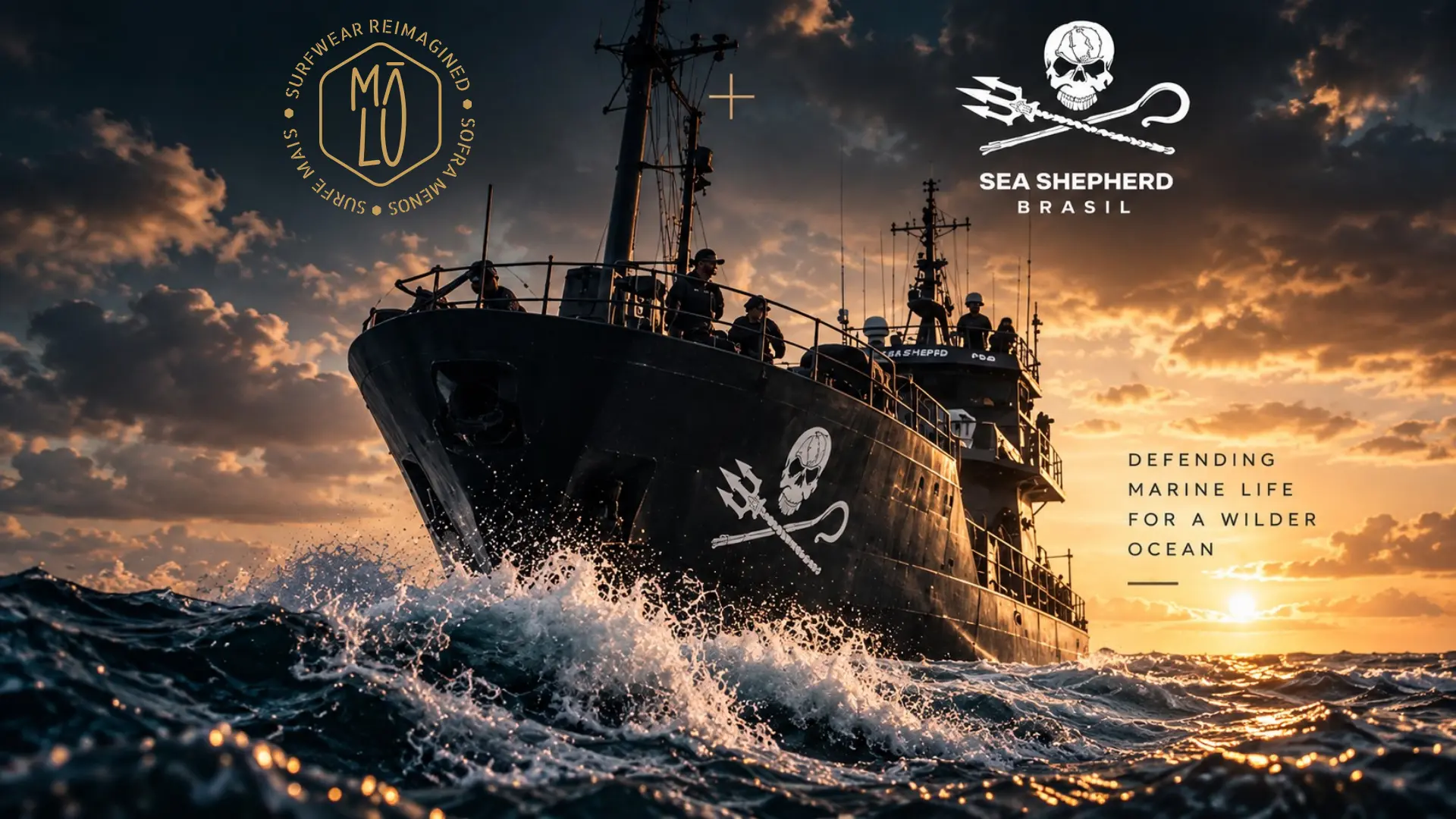 Equipe de conservação marinha em embarcação no oceano