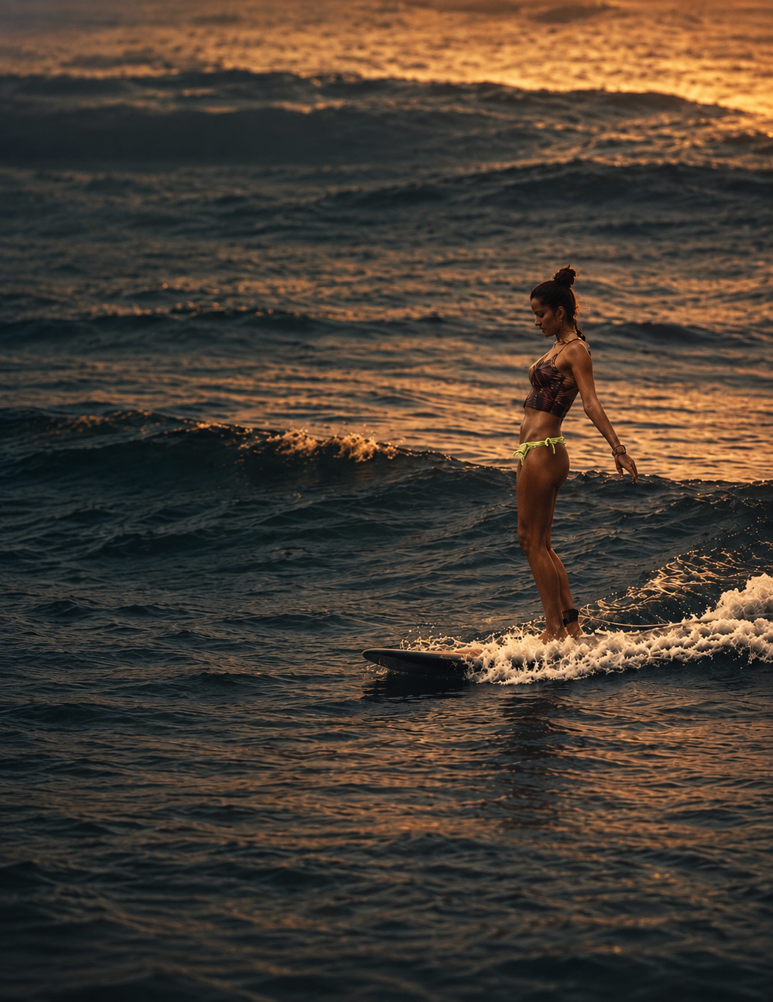 Surfista no mar ao pôr do sol